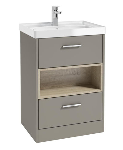 Malmo Floorstanding 60Cm Two Drawer Unit Matt Khaki-Gloss Basin-Chrome Handles