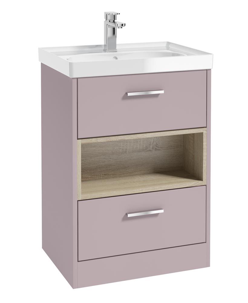 Malmo Floorstanding 60Cm Two Drawer Unit Matt Cashmere Pink-Gloss Basin-Chrome Handles