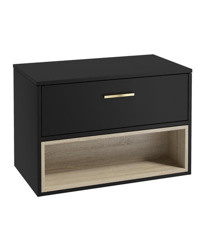 Malmo Wall Hung 80Cm Single Drawer Countertop Unit Matt Black-Gold Handle