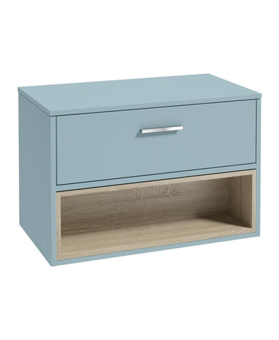 Malmo Wall Hung 80Cm Single Drawer Countertop Unit Matt Morning Sky Blue-Chrome Handle