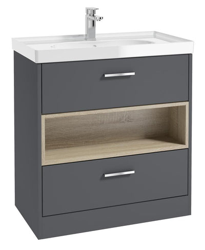 Malmo Floorstanding 80Cm Two Drawer Unit Matt Midnight Grey-Gloss Basin-Chrome Handles