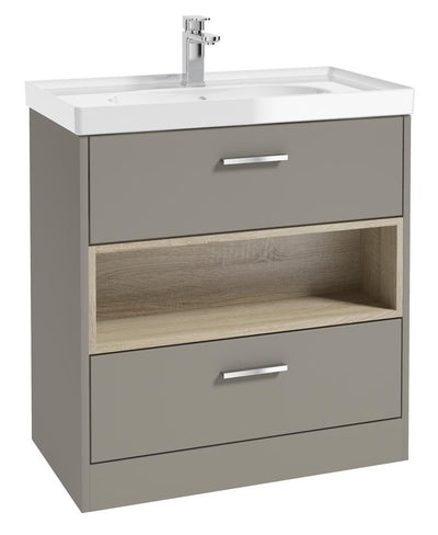 Malmo Floorstanding 80Cm Two Drawer Unit Matt Khaki-Gloss Basin-Chrome Handles