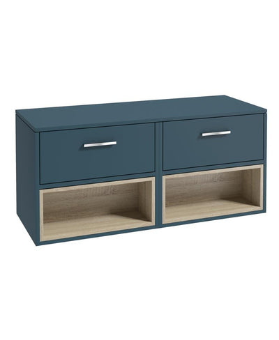 Malmo Wall Hung 120Cm Two Drawer Countertop Unit Matt Ocean Blue-Chrome Handles