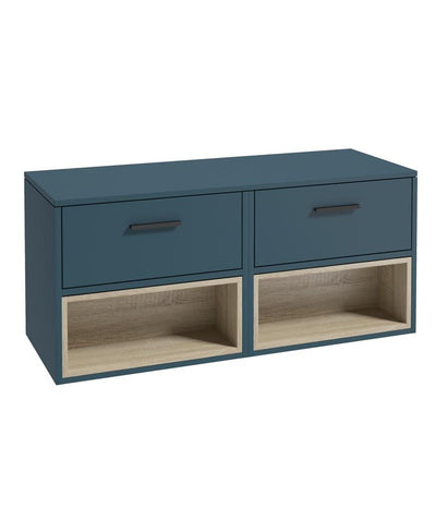 Malmo Wall Hung 120Cm Two Drawer Countertop Unit Matt Ocean Blue-Black Handles