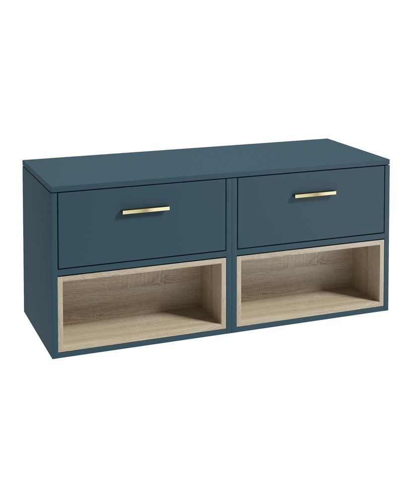 Malmo Wall Hung 120Cm Two Drawer Countertop Unit Matt Ocean Blue-Gold Handles