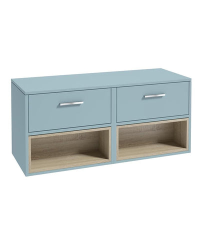 Malmo Wall Hung 120Cm Two Drawer Countertop Unit Matt Morning Sky Blue-Chrome Handles