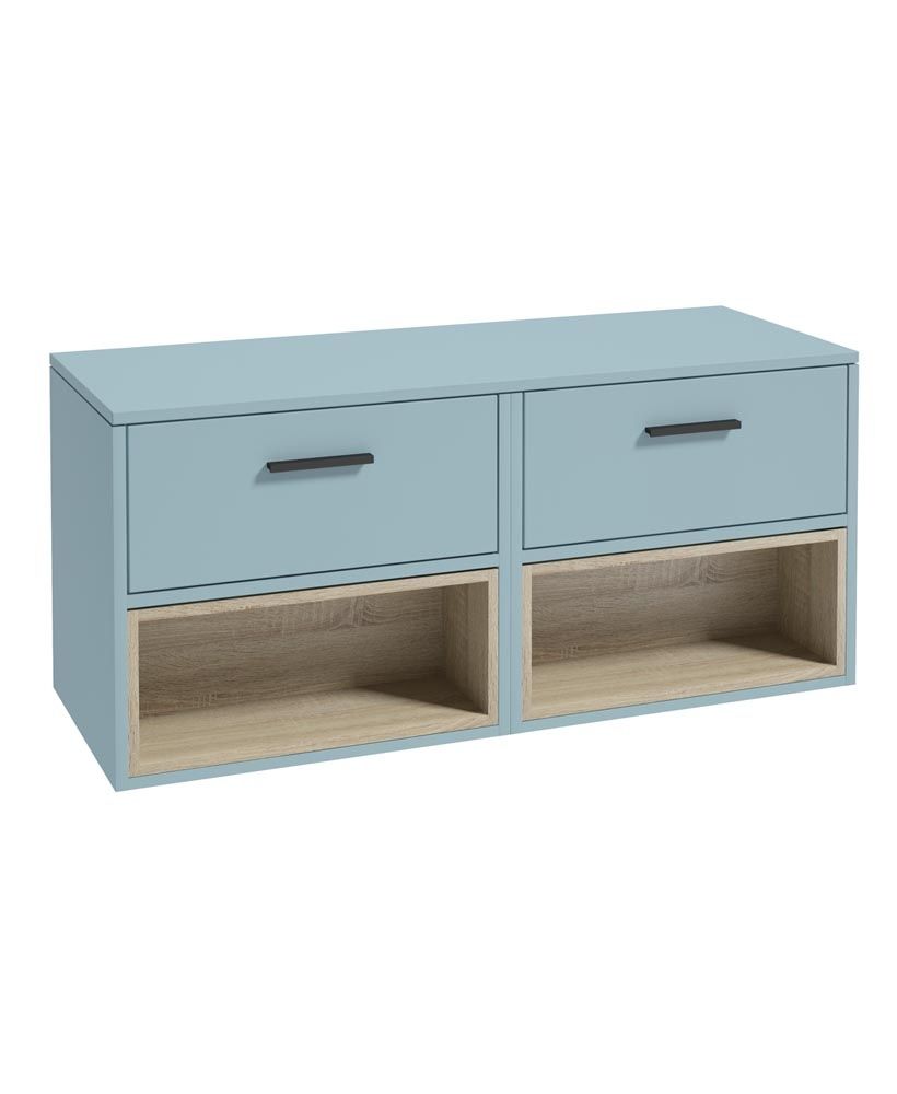 Malmo Wall Hung 120Cm Two Drawer Countertop Unit Matt Morning Sky Blue-Black Handles