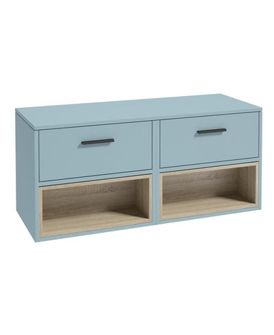Malmo Wall Hung 120Cm Two Drawer Countertop Unit Matt Morning Sky Blue-Black Handles