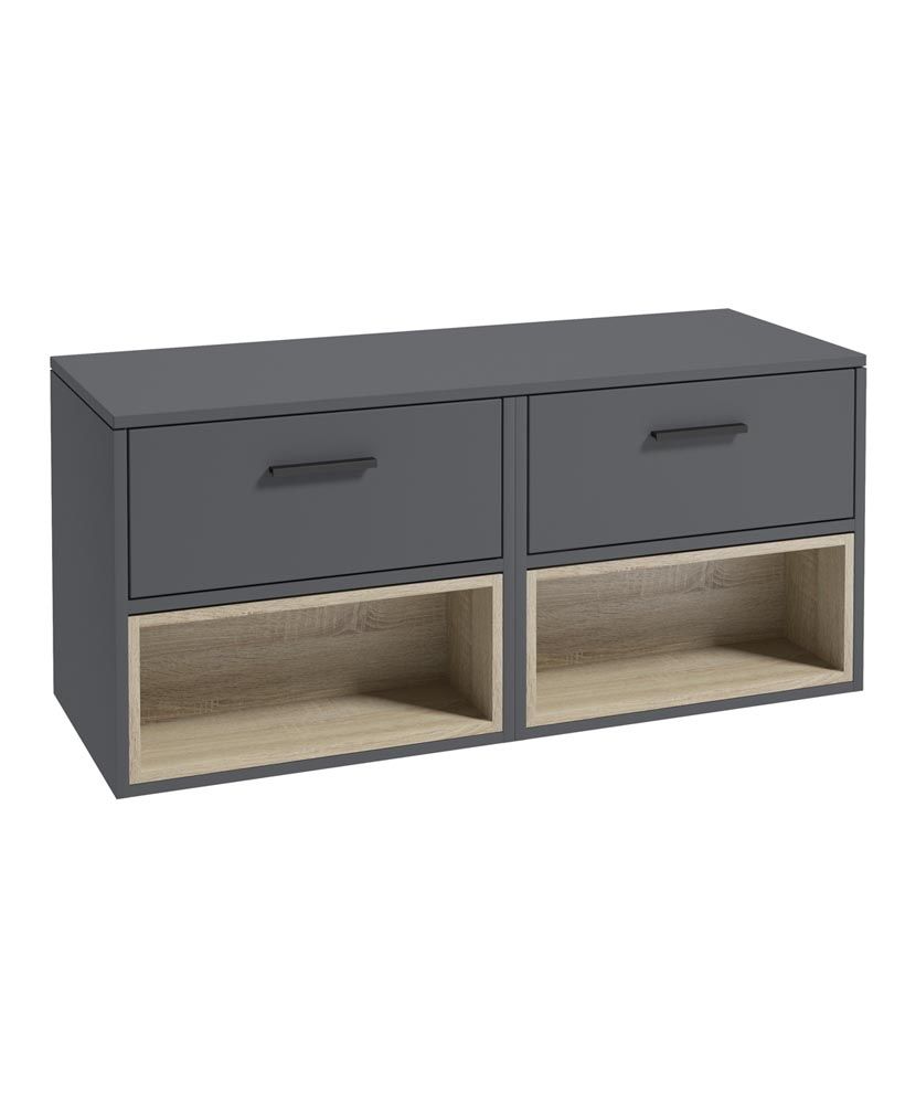Malmo Wall Hung 120Cm Two Drawer Countertop Unit Matt Midnight Grey-Black Handles
