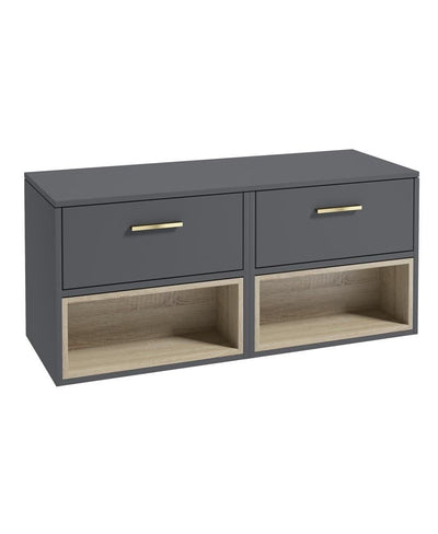 Malmo Wall Hung 120Cm Two Drawer Countertop Unit Matt Midnight Grey-Gold Handles