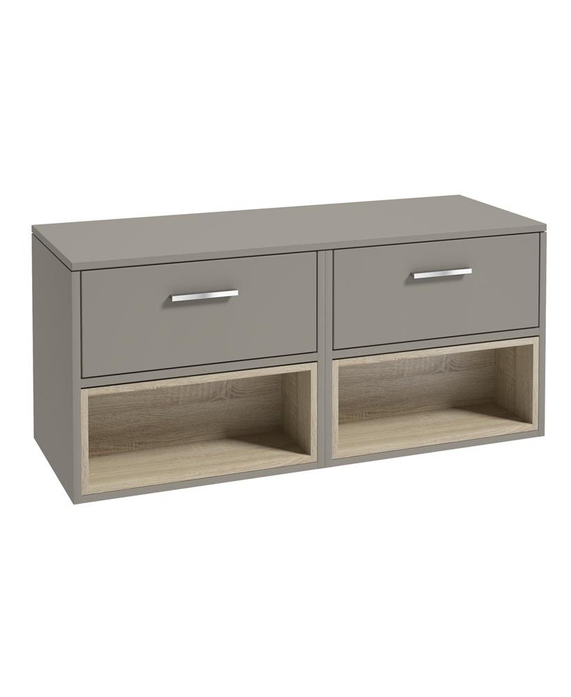 Malmo Wall Hung 120Cm Two Drawer Countertop Unit Matt Khaki-Chrome Handles
