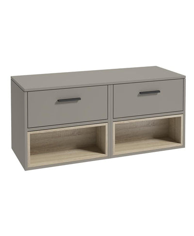 Malmo Wall Hung 120Cm Two Drawer Countertop Unit Matt Khaki-Black Handles