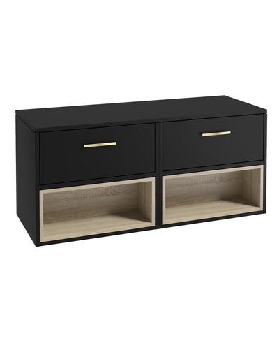 Malmo Wall Hung 120Cm Two Drawer Countertop Unit Matt Black-Gold Handles