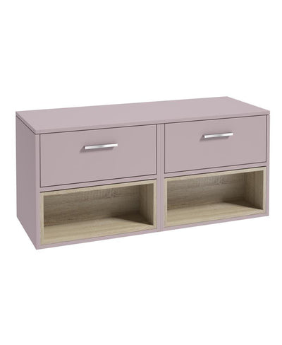 Malmo Wall Hung 120Cm Two Drawer Countertop Unit Matt Cashmere Pink-Chrome Handles