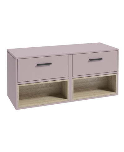 Malmo Wall Hung 120Cm Two Drawer Countertop Unit Matt Cashmere Pink-Black Handles
