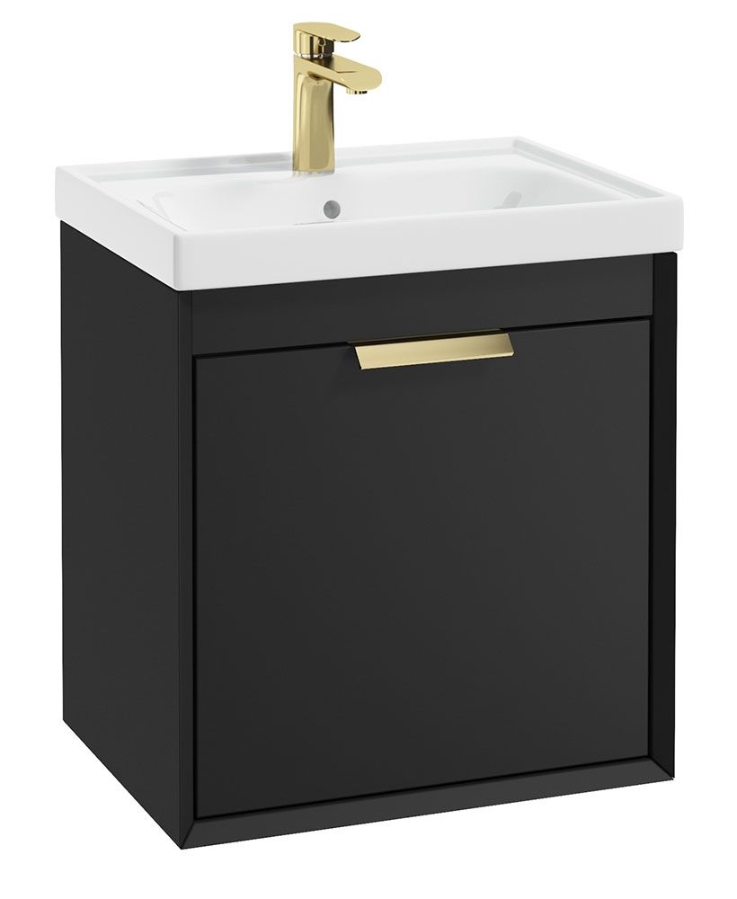 Fjord Wall Hung 50Cm Two Drawer Unit Matt Black-Brushed Gold Handles