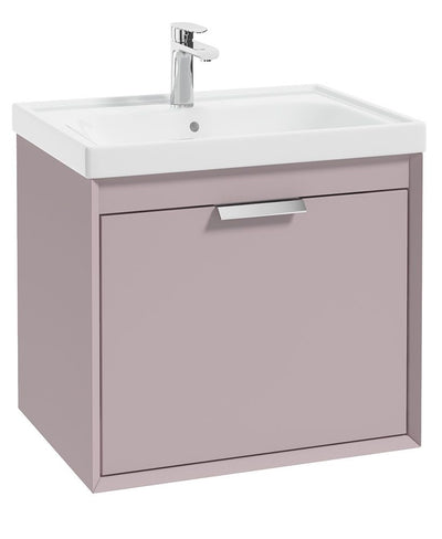 Fjord Wall Hung 60Cm Two Drawer Unit Matt Cashmere Pink-Brushed Chrome Handles