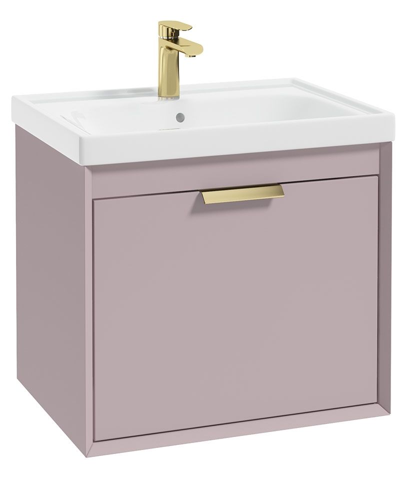 Fjord Wall Hung 60Cm Two Drawer Unit Matt Cashmere Pink-Brushed Gold Handles