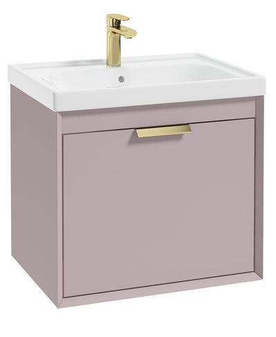 Fjord Wall Hung 60Cm Two Drawer Unit Matt Cashmere Pink-Brushed Gold Handles