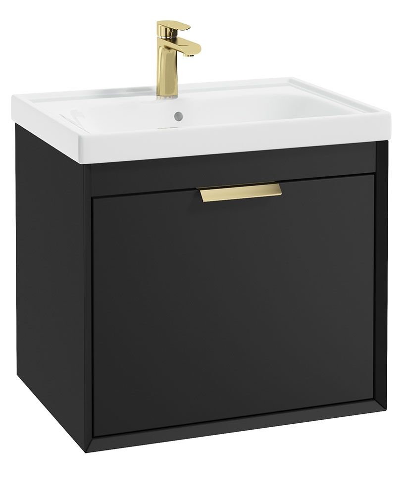 Fjord Wall Hung 60Cm Two Drawer Unit Matt Black-Brushed Gold Handles