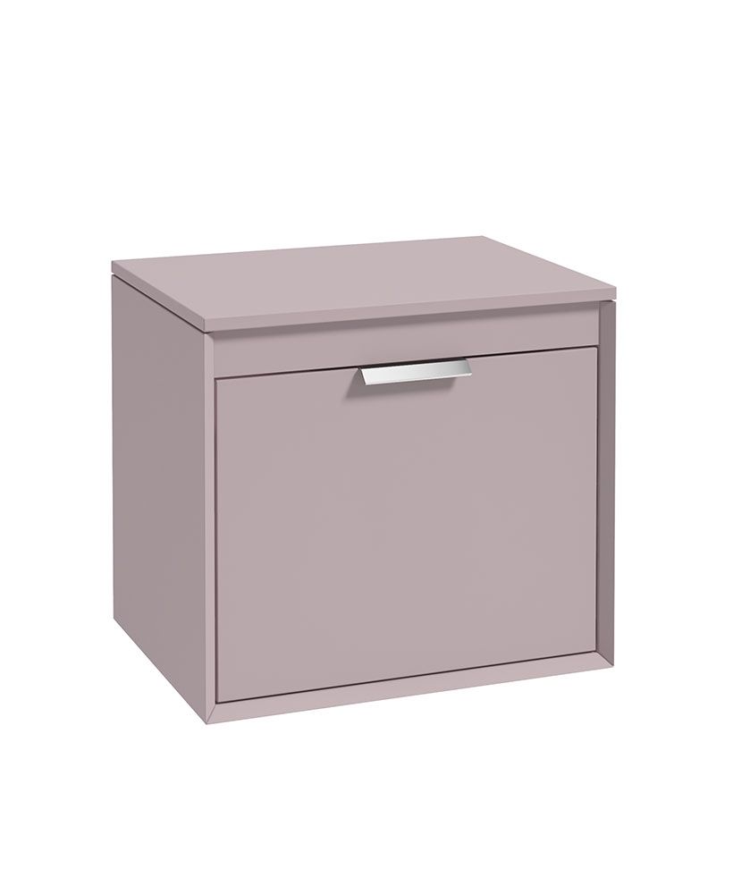 Fjord Wall Hung 60Cm Two Drawer Countertop Unit Matt Cashmere Pink-Brushed Chrome Handles