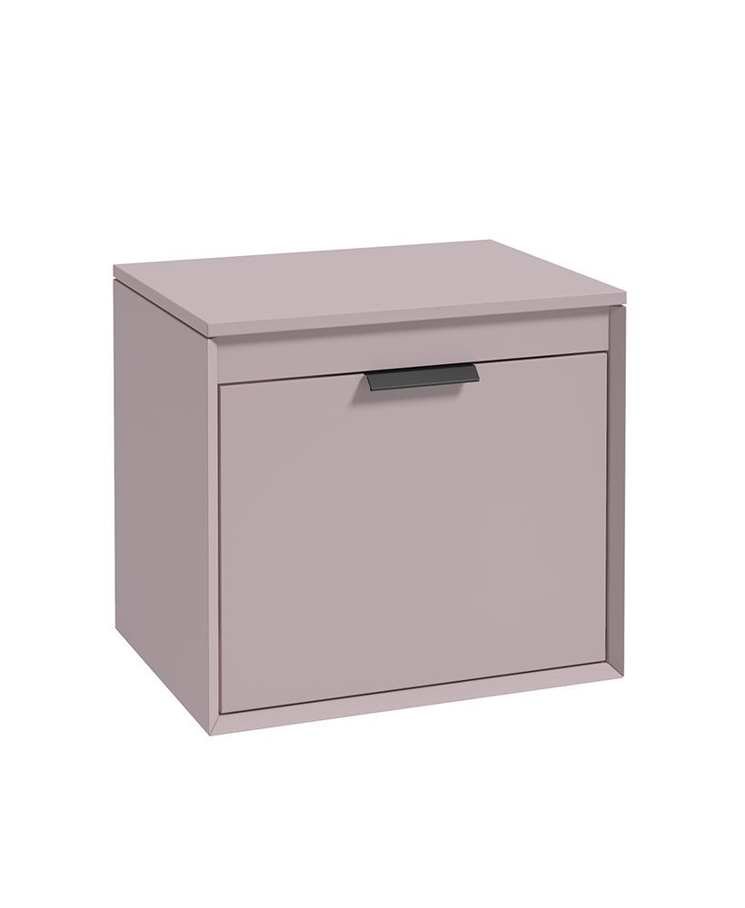 Fjord Wall Hung 60Cm Two Drawer Countertop Unit Matt Cashmere Pink-Matt Black Handles
