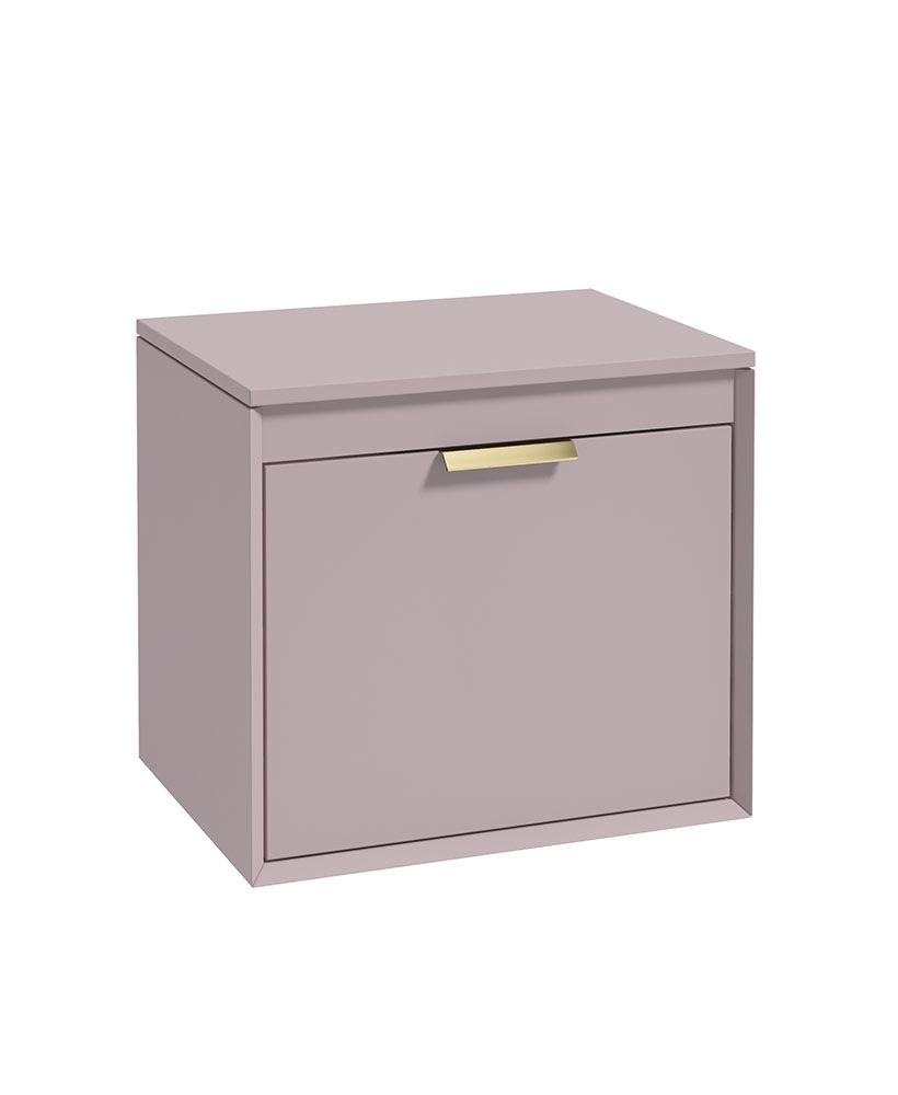 Fjord Wall Hung 60Cm Two Drawer Countertop Unit Matt Cashmere Pink-Brushed Gold Handles