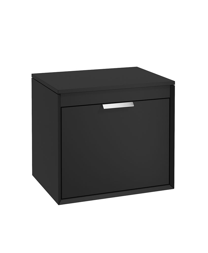 Fjord Wall Hung 60Cm Two Drawer Countertop Unit Matt Black-Brushed Chrome Handles
