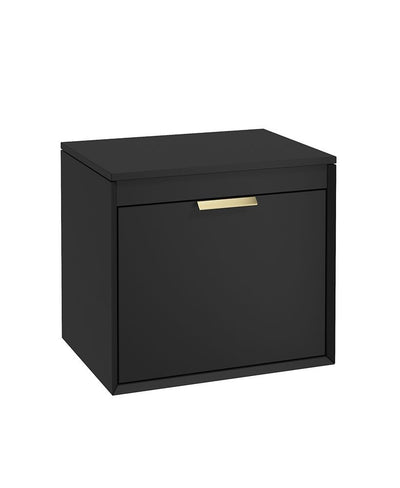 Fjord Wall Hung 60Cm Two Drawer Countertop Unit Matt Black-Brushed Gold Handles