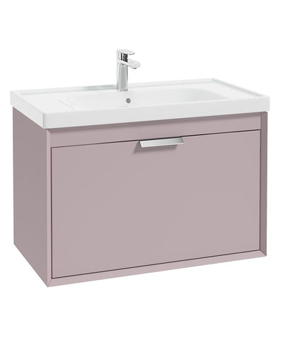 Fjord Wall Hung 80Cm Two Drawer Unit Matt Cashmere Pink-Brushed Chrome Handles