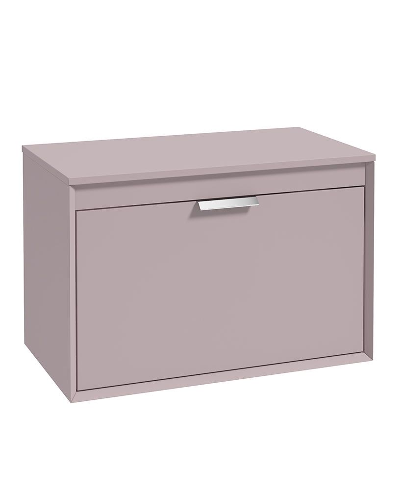 Fjord Wall Hung 80Cm Two Drawer Countertop Unit Matt Cashmere Pink-Brushed Chrome Handles