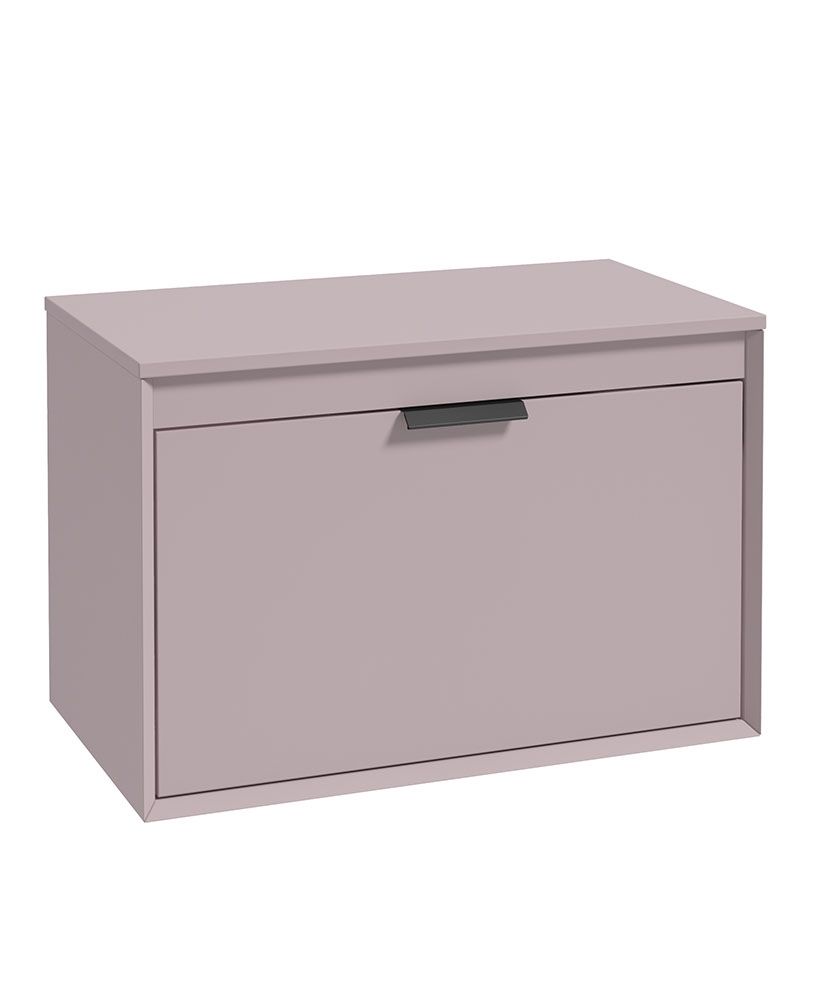 Fjord Wall Hung 80Cm Two Drawer Countertop Unit Matt Cashmere Pink-Matt Black Handles