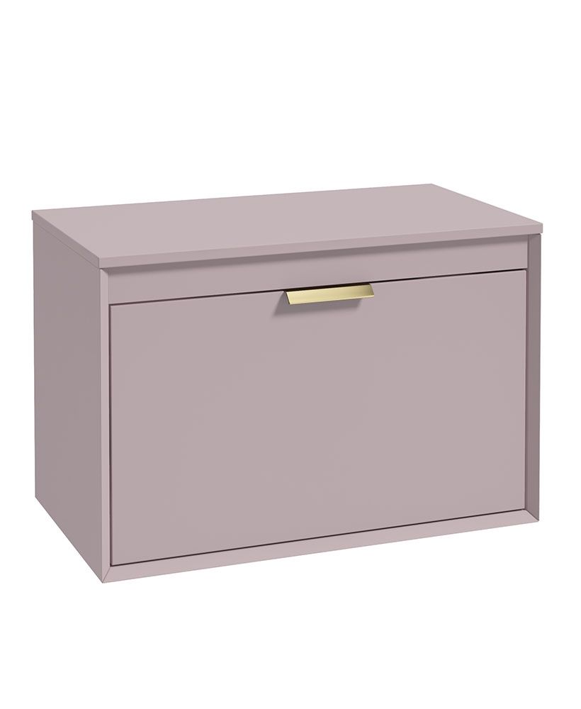 Fjord Wall Hung 80Cm Two Drawer Countertop Unit Matt Cashmere Pink-Brushed Gold Handles