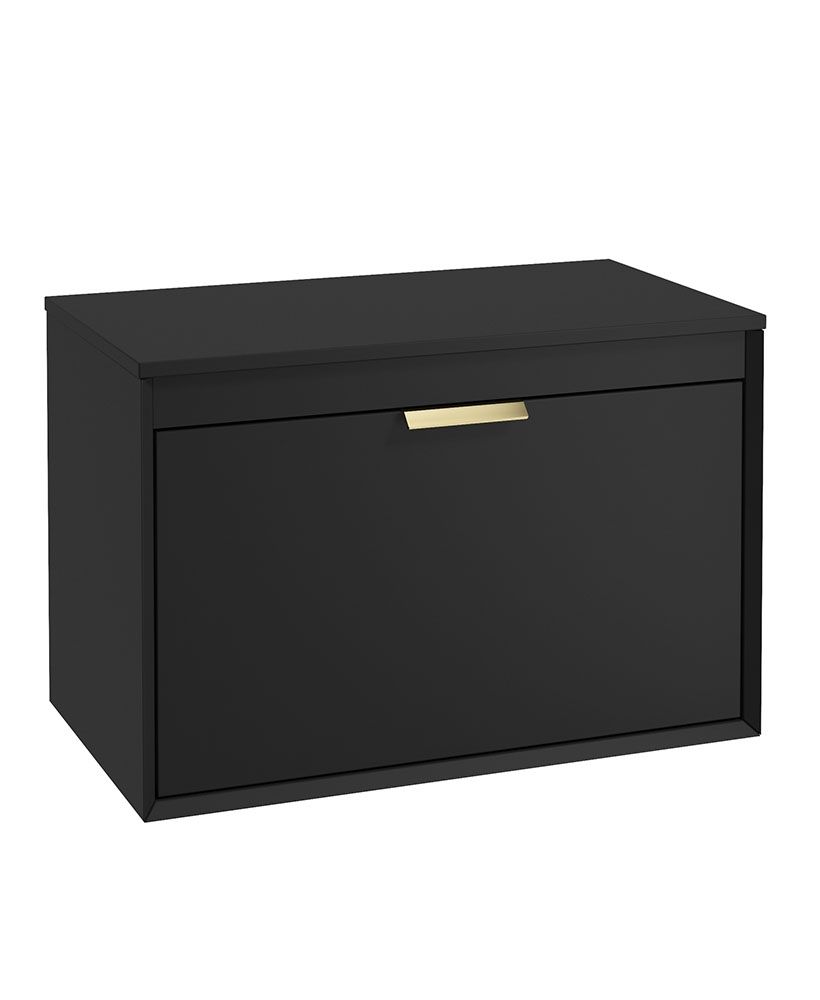 Fjord Wall Hung 80Cm Two Drawer Countertop Unit Matt Black-Brushed Gold Handles