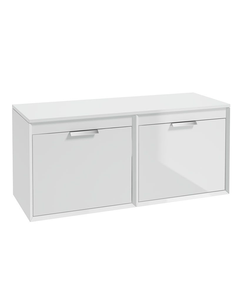 Fjord Wall Hung 120Cm Four Drawer Countertop Unit Gloss White-Brushed Chrome Handles