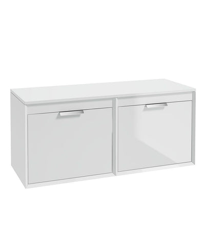 Fjord Wall Hung 120Cm Four Drawer Countertop Unit Gloss White-Brushed Chrome Handles
