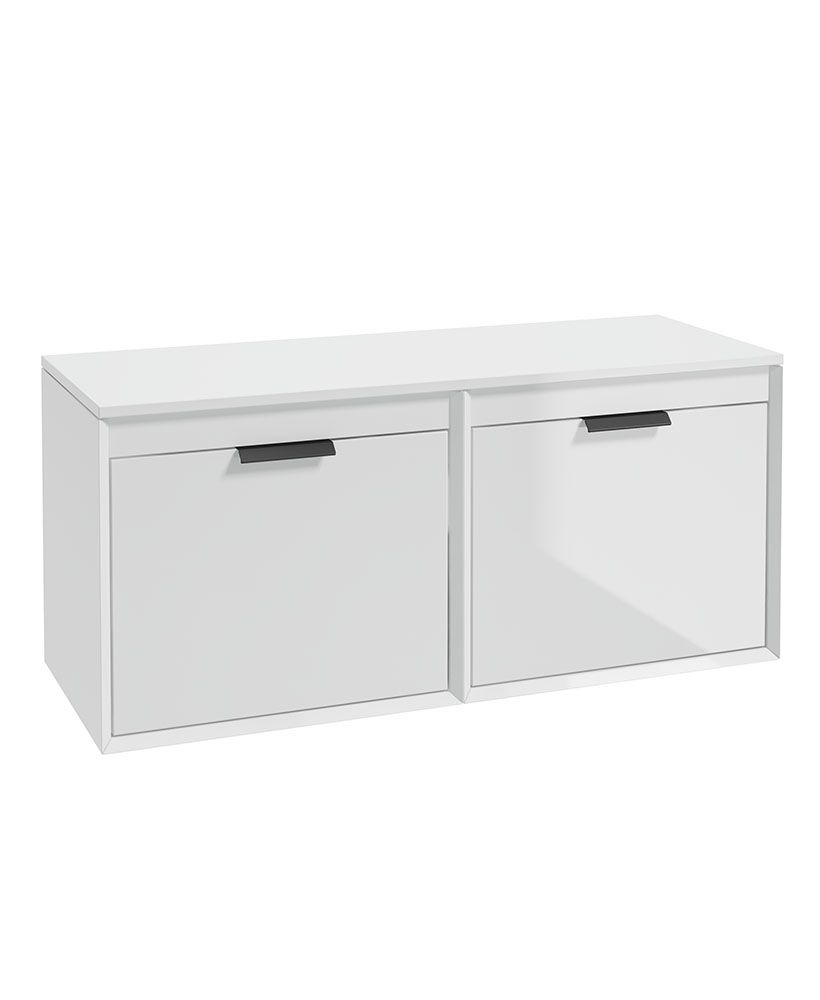 Fjord Wall Hung 120Cm Four Drawer Countertop Unit Gloss White-Matt Black Handles