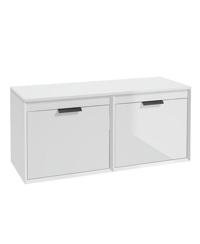 Fjord Wall Hung 120Cm Four Drawer Countertop Unit Gloss White-Matt Black Handles