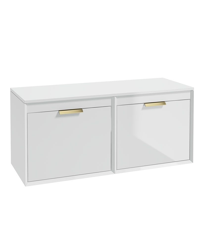 Fjord Wall Hung 120Cm Four Drawer Countertop Unit Gloss White-Brushed Gold Handles