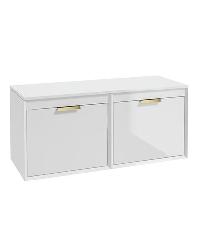 Fjord Wall Hung 120Cm Four Drawer Countertop Unit Gloss White-Brushed Gold Handles