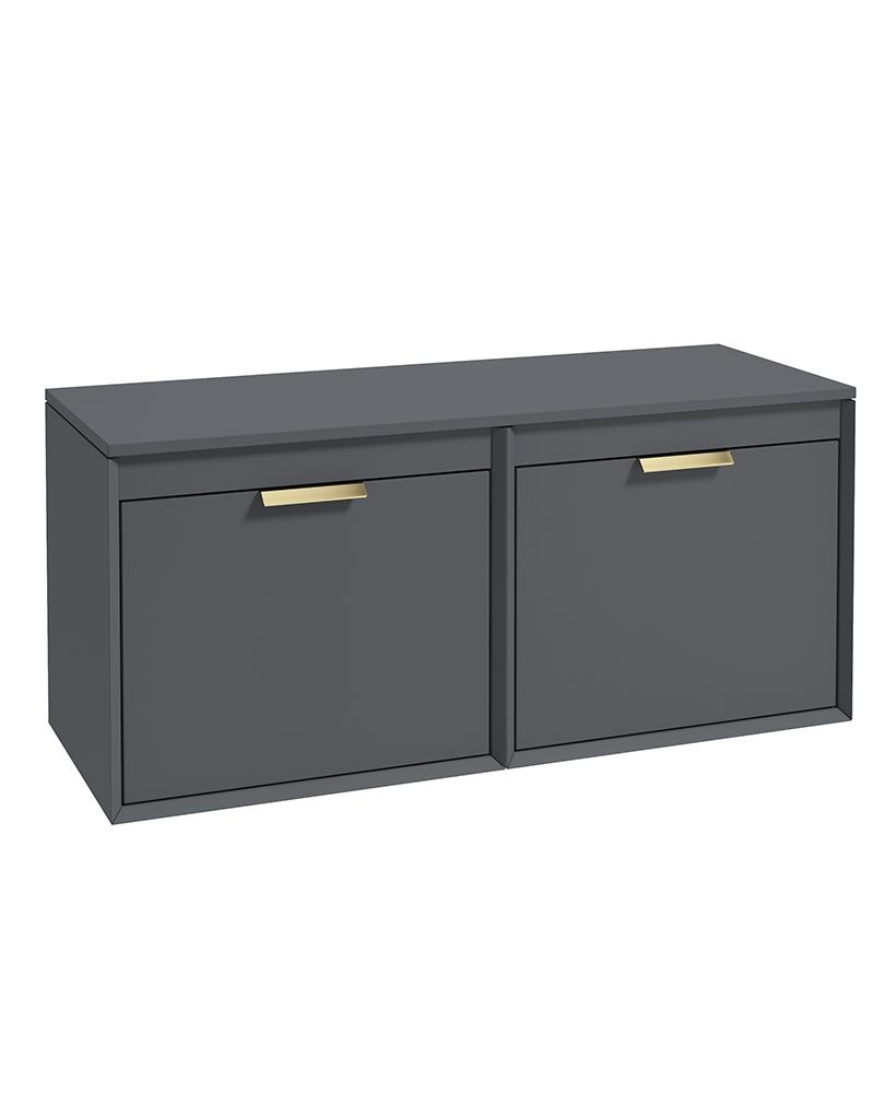 Fjord Wall Hung 120Cm Four Drawer Countertop Unit Matt Midnight Grey-Brushed Gold Handles