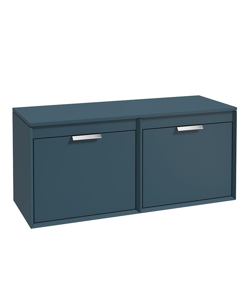 Fjord Wall Hung 120Cm Four Drawer Countertop Unit Matt Ocean Blue-Brushed Chrome Handles
