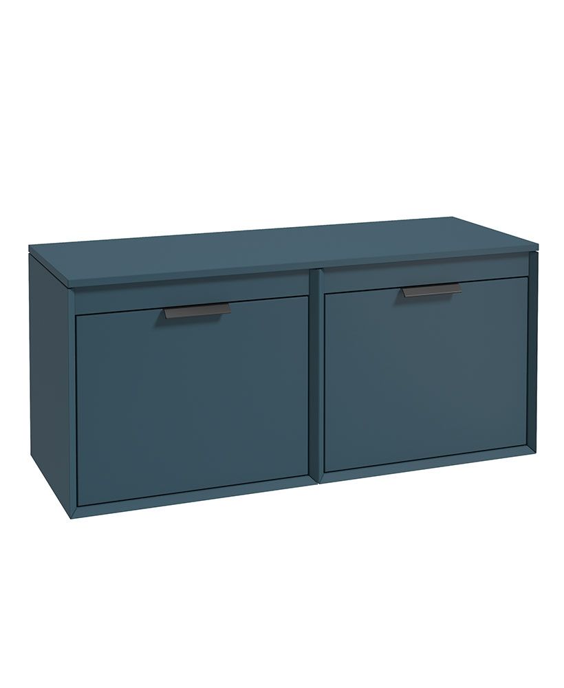 Fjord Wall Hung 120Cm Four Drawer Countertop Unit Matt Ocean Blue-Matt Black Handles