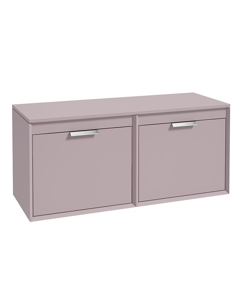 Fjord Wall Hung 120Cm Four Drawer Countertop Unit Matt Cashmere Pink-Brushed Chrome Handles