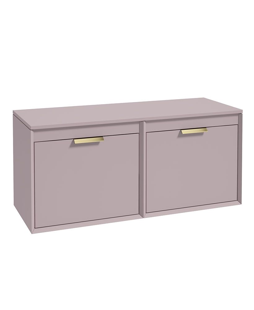 Fjord Wall Hung 120Cm Four Drawer Countertop Unit Matt Cashmere Pink-Brushed Gold Handles