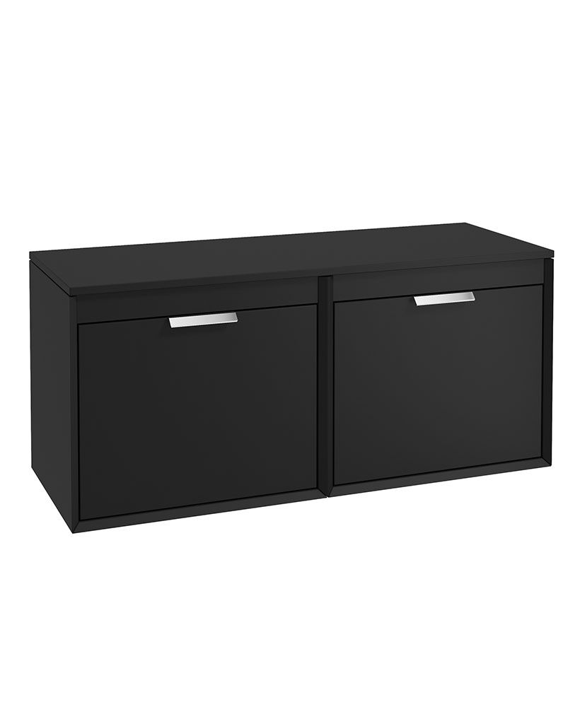 Fjord Wall Hung 120Cm Four Drawer Countertop Unit Matt Black-Brushed Chrome Handles