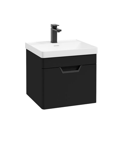 Freya Wall Hung 50Cm Single Drawer Unit Matt Black-Black Handle