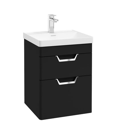 Freya Wall Hung 50Cm Two Drawer Unit Matt Black-Chrome Handles