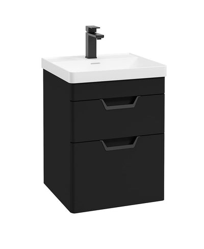 Freya Wall Hung 50Cm Two Drawer Unit Matt Black-Black Handles