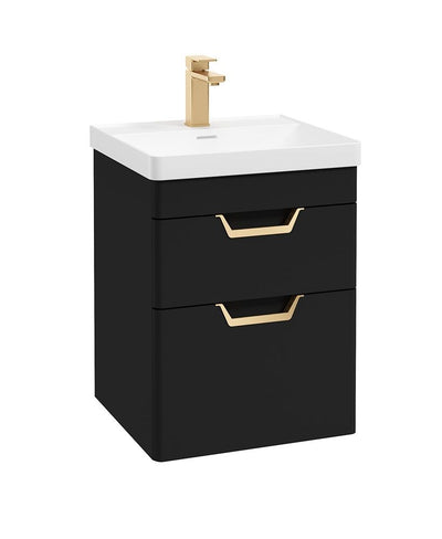 Freya Wall Hung 50Cm Two Drawer Unit Matt Black-Gold Handles